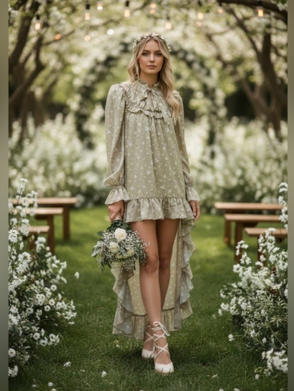 WeWoreWhat Floral Ruffle High-Low Dress Women's Size M NEW Cottage Core Prairie